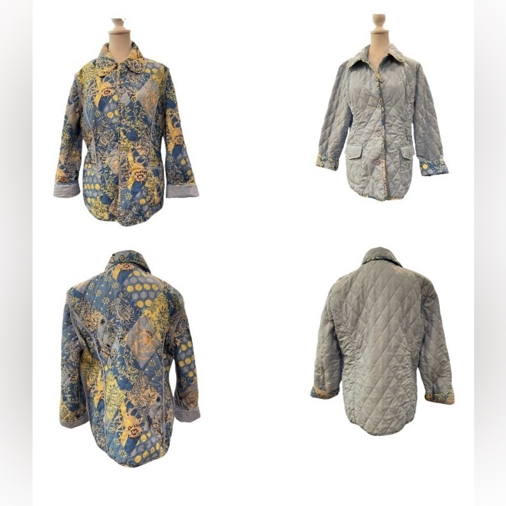 TABI M reversible blue to blue/yellow/ brown print quilted pocketed jacket